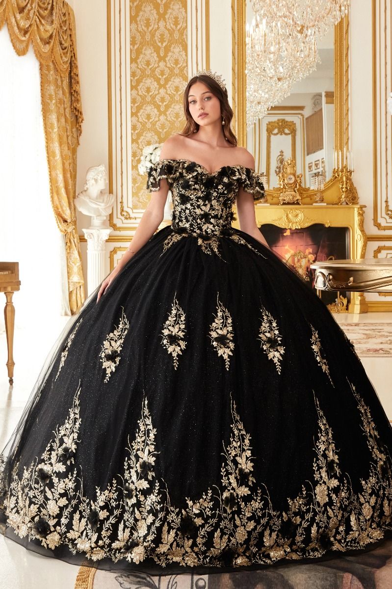 FLORAL OFF THE SHOULDER QUINCE BALL GOWN CD15701-0